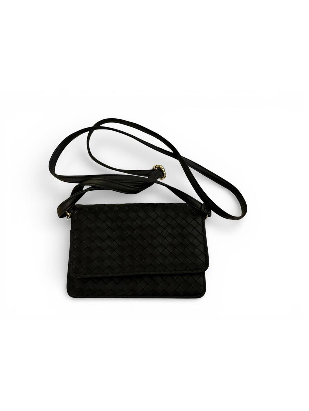 Black Woven Pattern Crossbody Wallet Bag